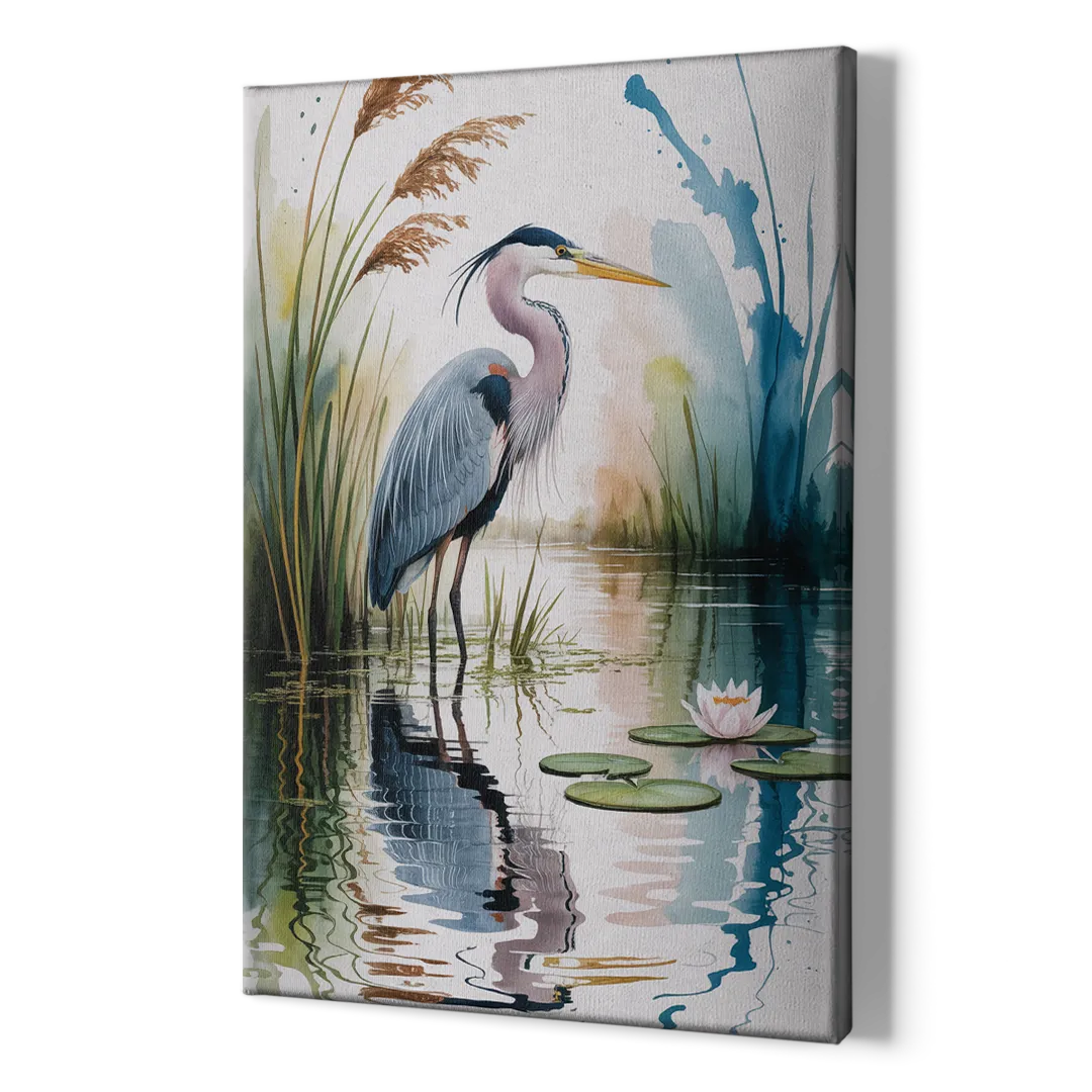 Harmonious Heron Habitat - Canvas Print Art Sides