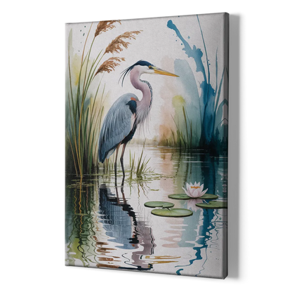 Harmonious Heron Habitat - Canvas Print Art Sides