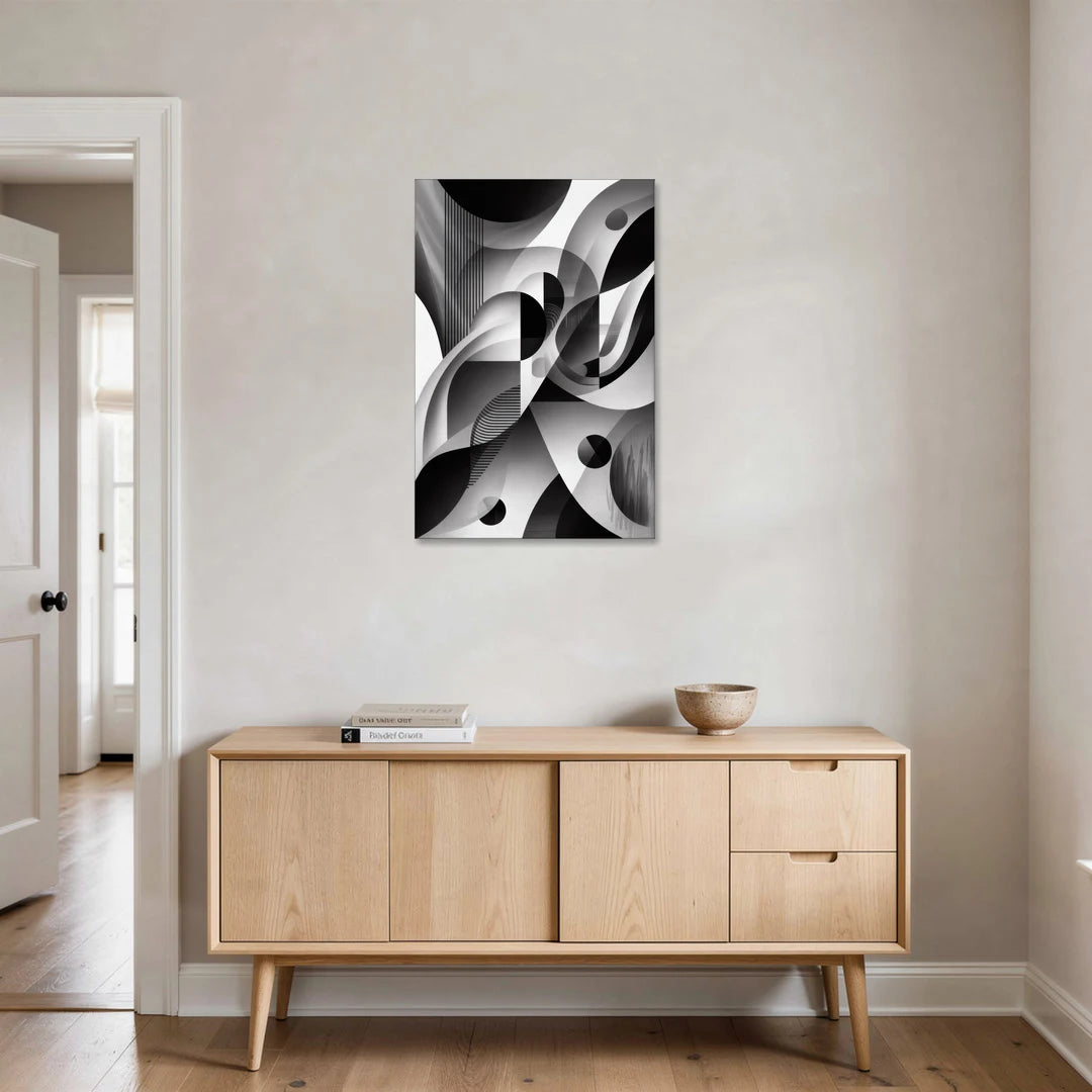 Harmonious Interplay Black and White Abstract - Canvas Wall Art - Coffee Table - 24x36