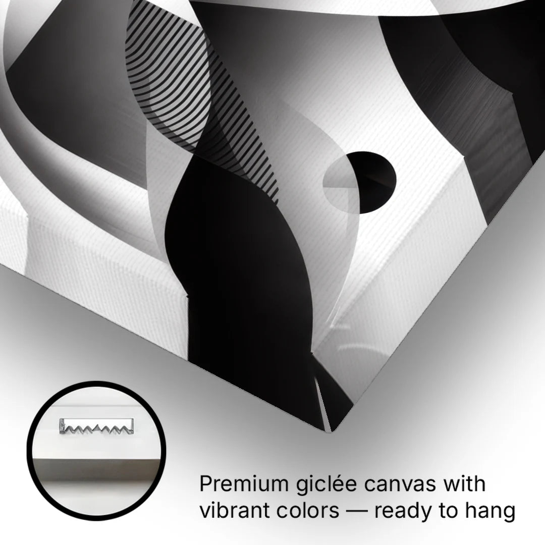 Harmonious Interplay Black and White Abstract - Canvas Wall Art - Gallery Wrap Corner