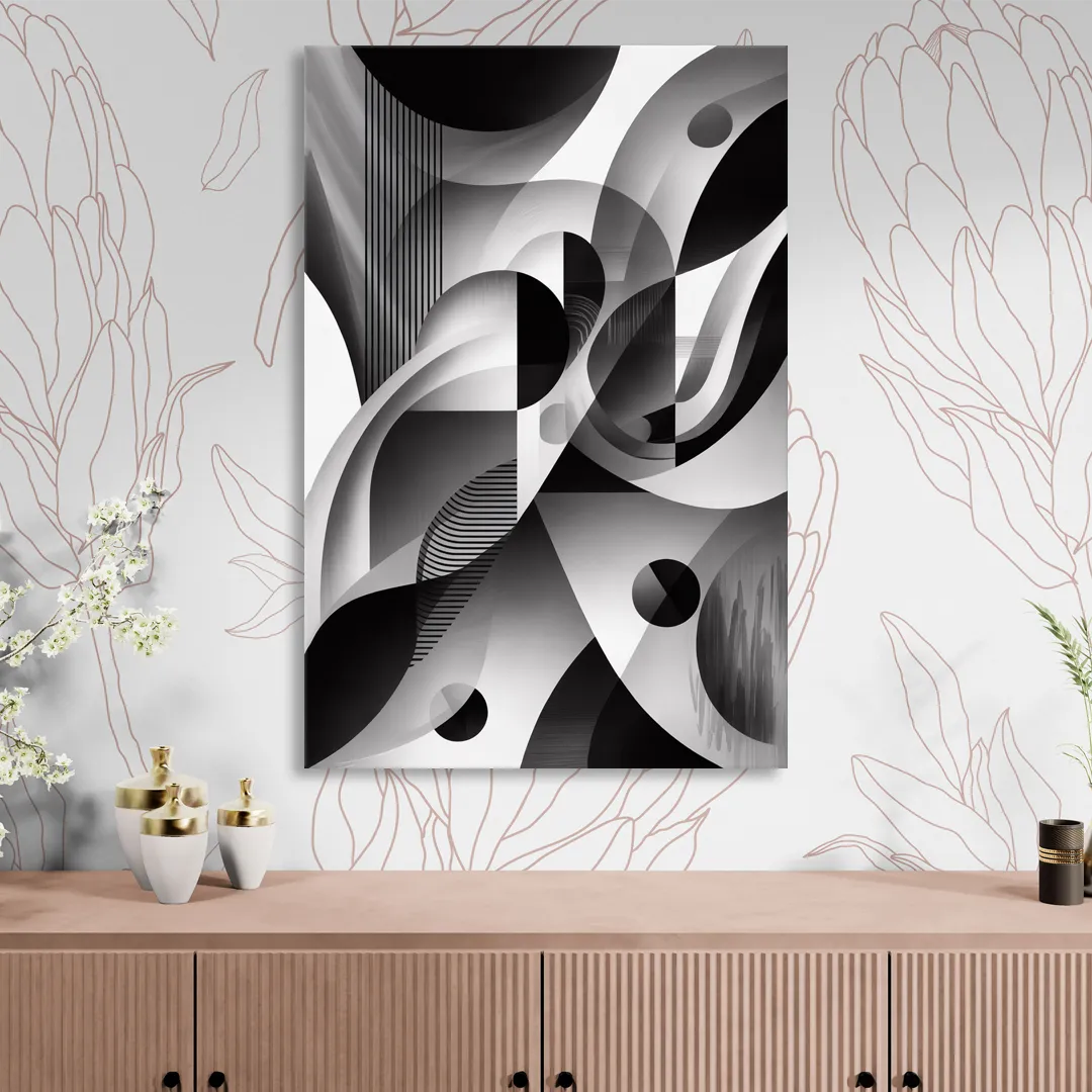 Harmonious Interplay Black and White Abstract Living Room - Canvas Wall Art