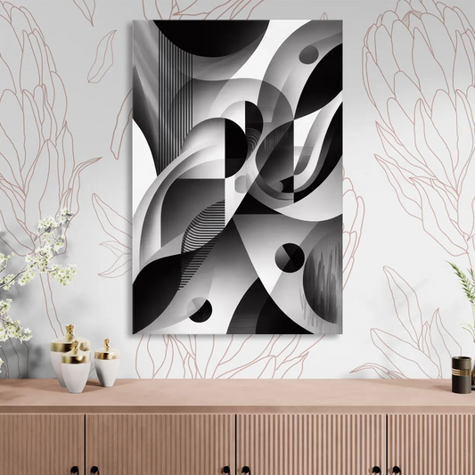Harmonious Interplay Black and White Abstract Living Room - Canvas Wall Art
