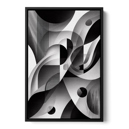 Harmonious Interplay Black and White Abstract - Black Frame Canvas