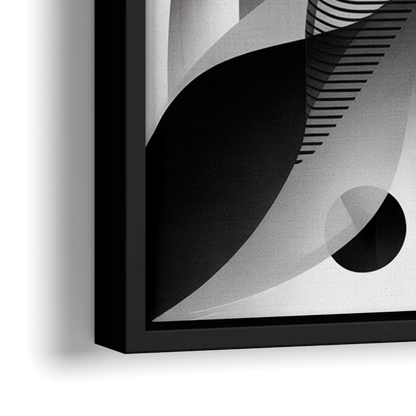 Harmonious Interplay Black and White Abstract - Close-Up Black Frame Canvas
