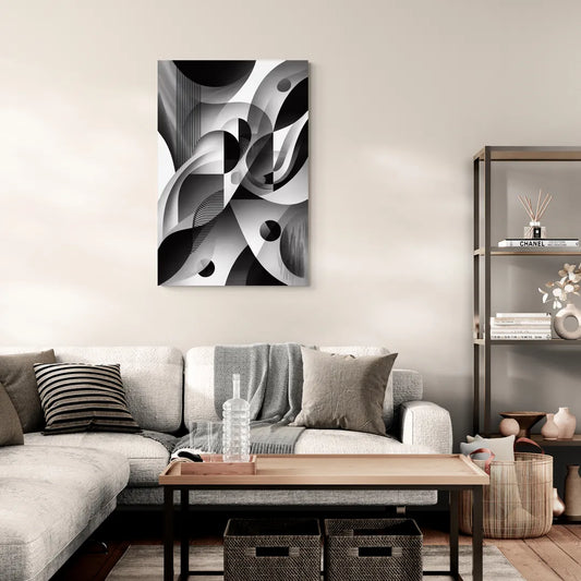 Harmonious Interplay Black and White Abstract - Canvas Wall Art Living Room