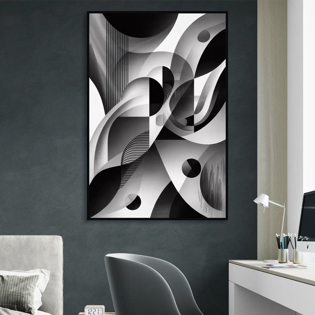 Harmonious Interplay Black and White Abstract Living Room - Black Canvas Wall Art