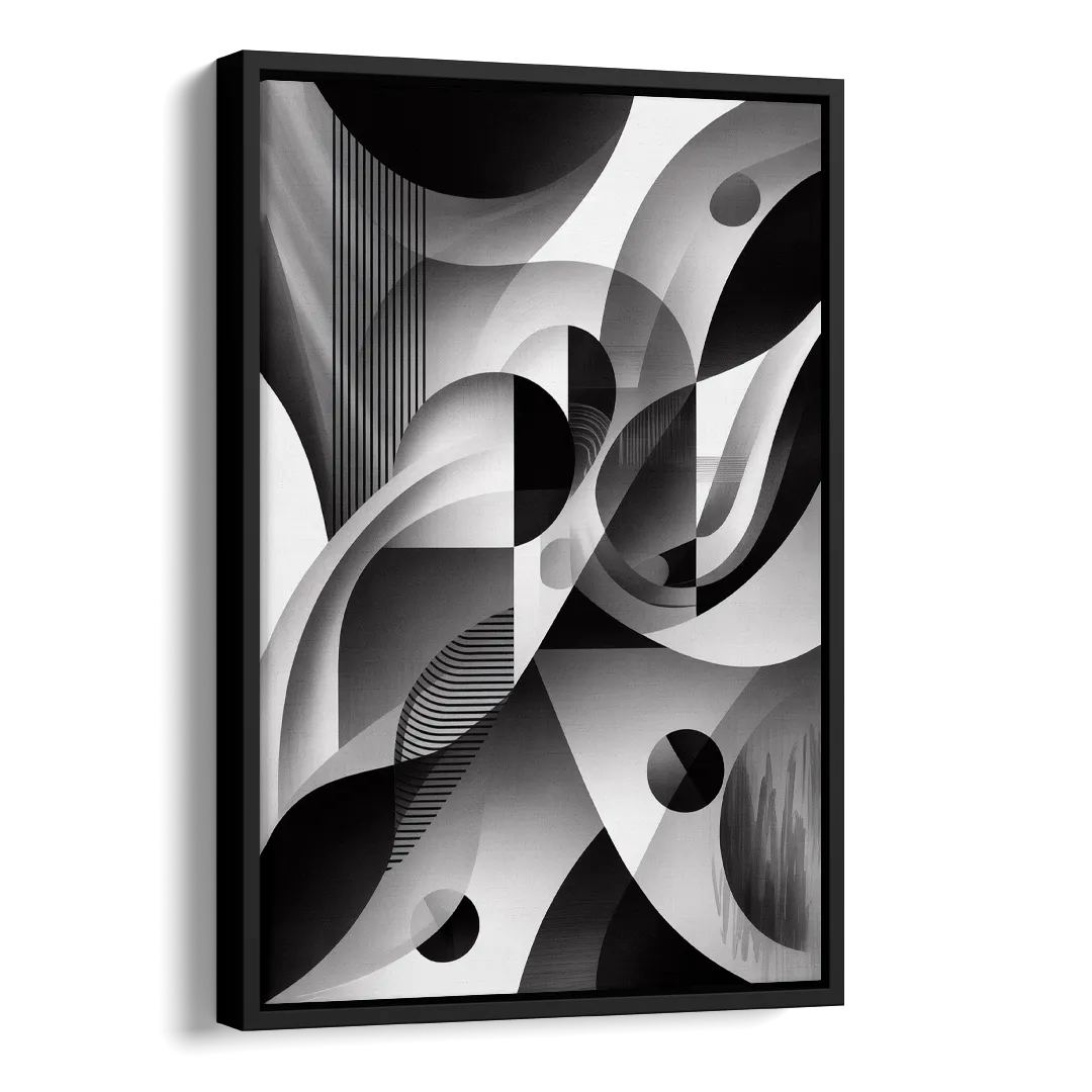 Harmonious Interplay Black and White Abstract Side - Black Canvas Wall Art