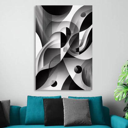 Harmonious Interplay Black and White Abstract Sitting Room - Canvas Wall Art