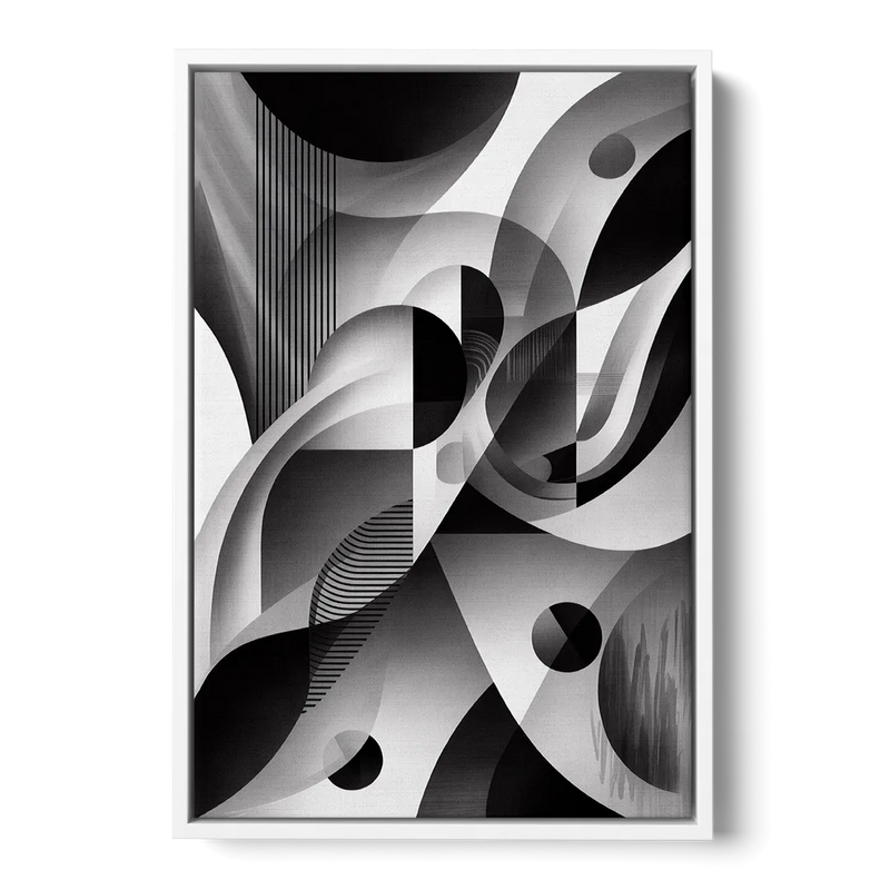 Harmonious Interplay Black and White Abstract Front - White Canvas Wall Art