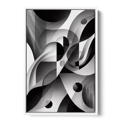 Harmonious Interplay Black and White Abstract - White Frame Canvas