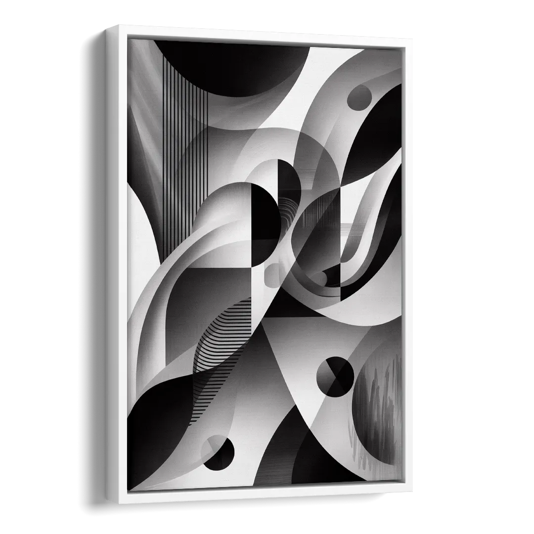 Harmonious Interplay Black and White Abstract Side - White Canvas Wall Art