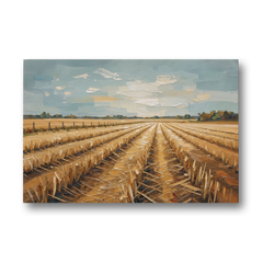 Harvested Stubble Field Rows Under a Pale Sky - Canvas Wall Art - Front