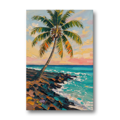 Hawaiian Wall Art Leaning Palm on Lava Rock - Canvas Wall Art - Front