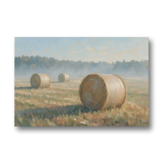 Hay Bales Painting at First Peach Light - Canvas Wall Art - Front