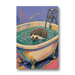 Hedgehog Paddling Across the Clawfoot Tub - Canvas Wall Art - Front