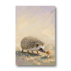 Hedgehog Sniffing a Tiny Mushroom for the Nursery - Canvas Wall Art - Front