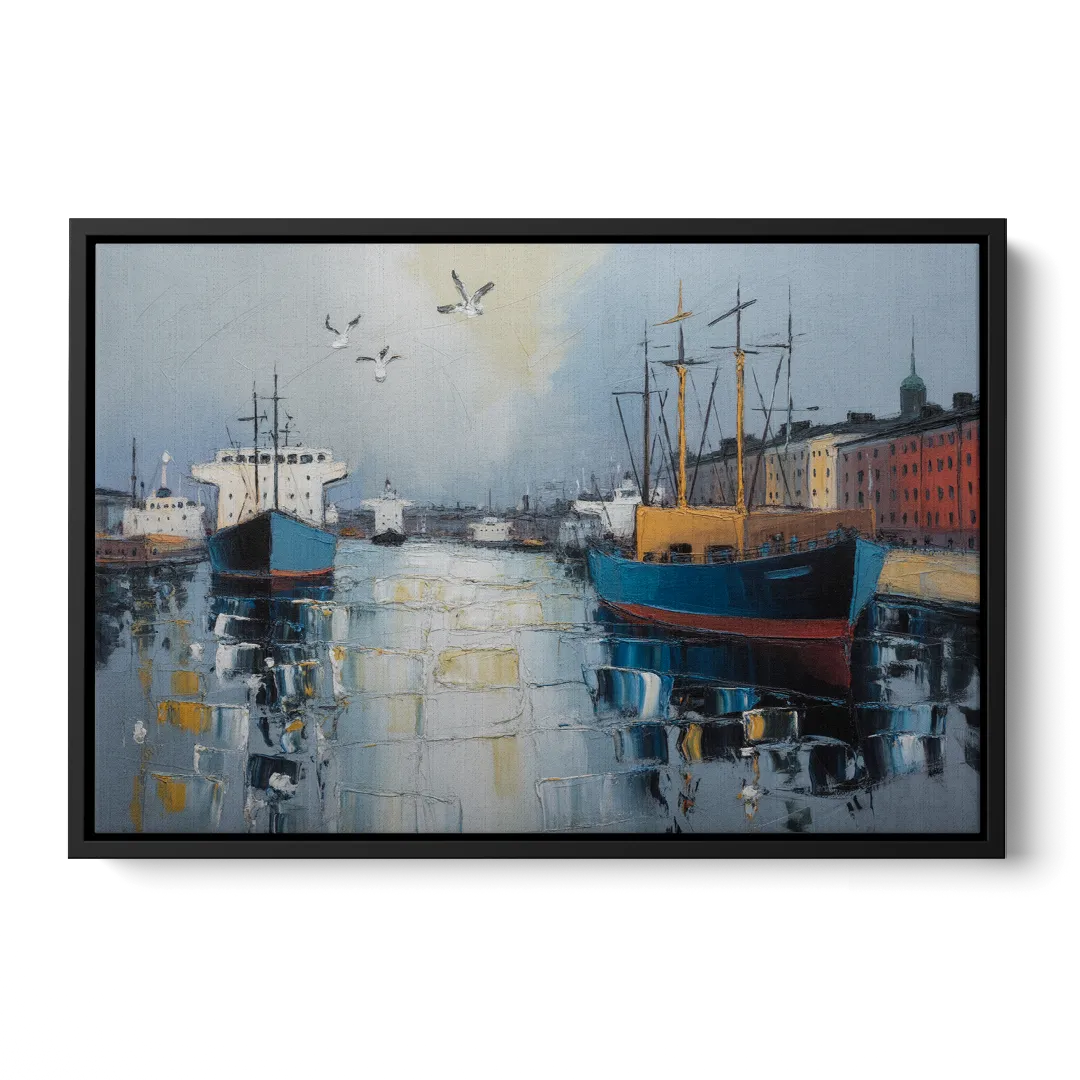 Helsinki Harbor Front - Black Canvas Wall Art