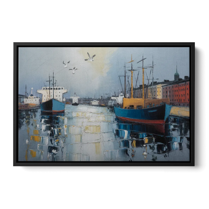 Helsinki Harbor Front - Black Canvas Wall Art