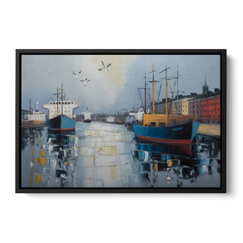 Helsinki Harbor Front - Black Canvas Wall Art