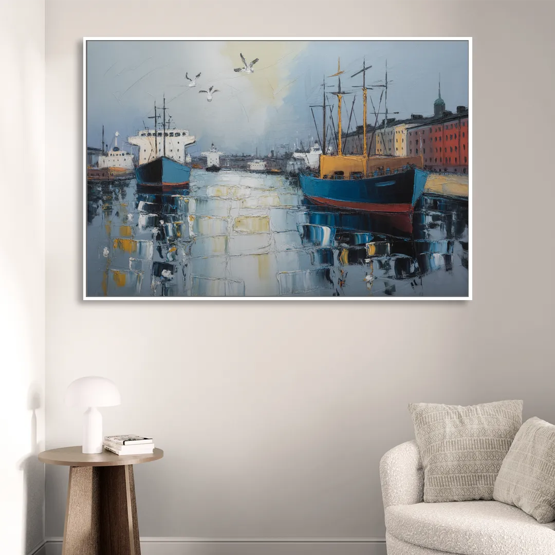 Helsinki Harbor Living Room - White Canvas Wall Art