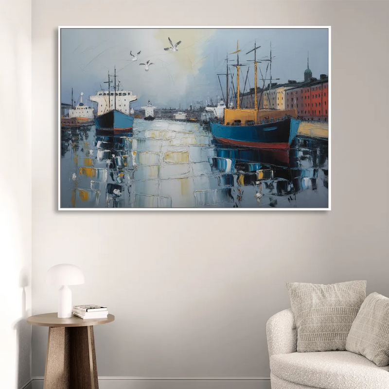 Helsinki Harbor Living Room - White Canvas Wall Art