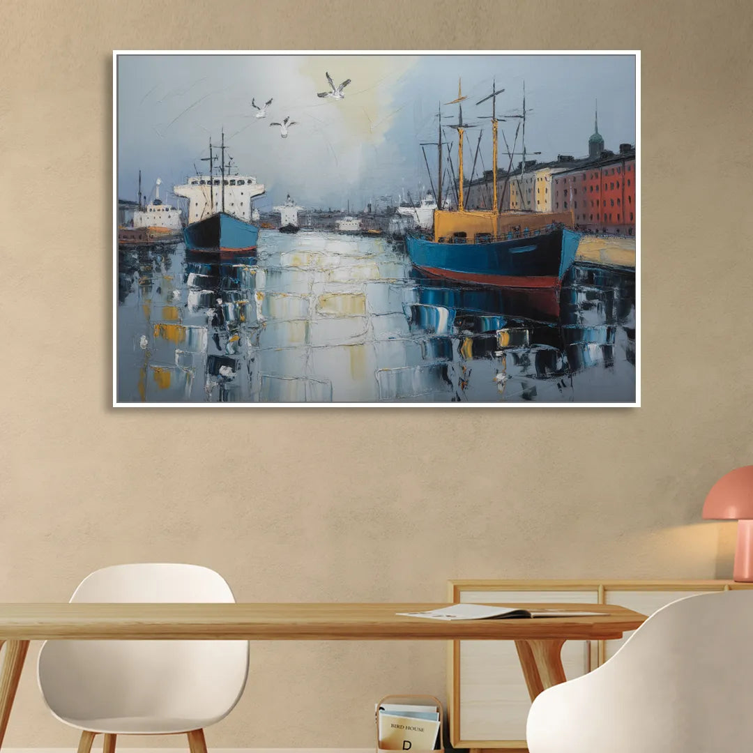 Helsinki Harbor Sitting Room - White Canvas Wall Art