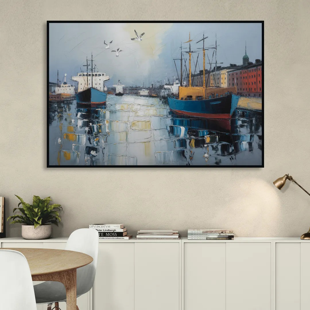 Helsinki Harbor Living Room - Black Canvas Wall Art