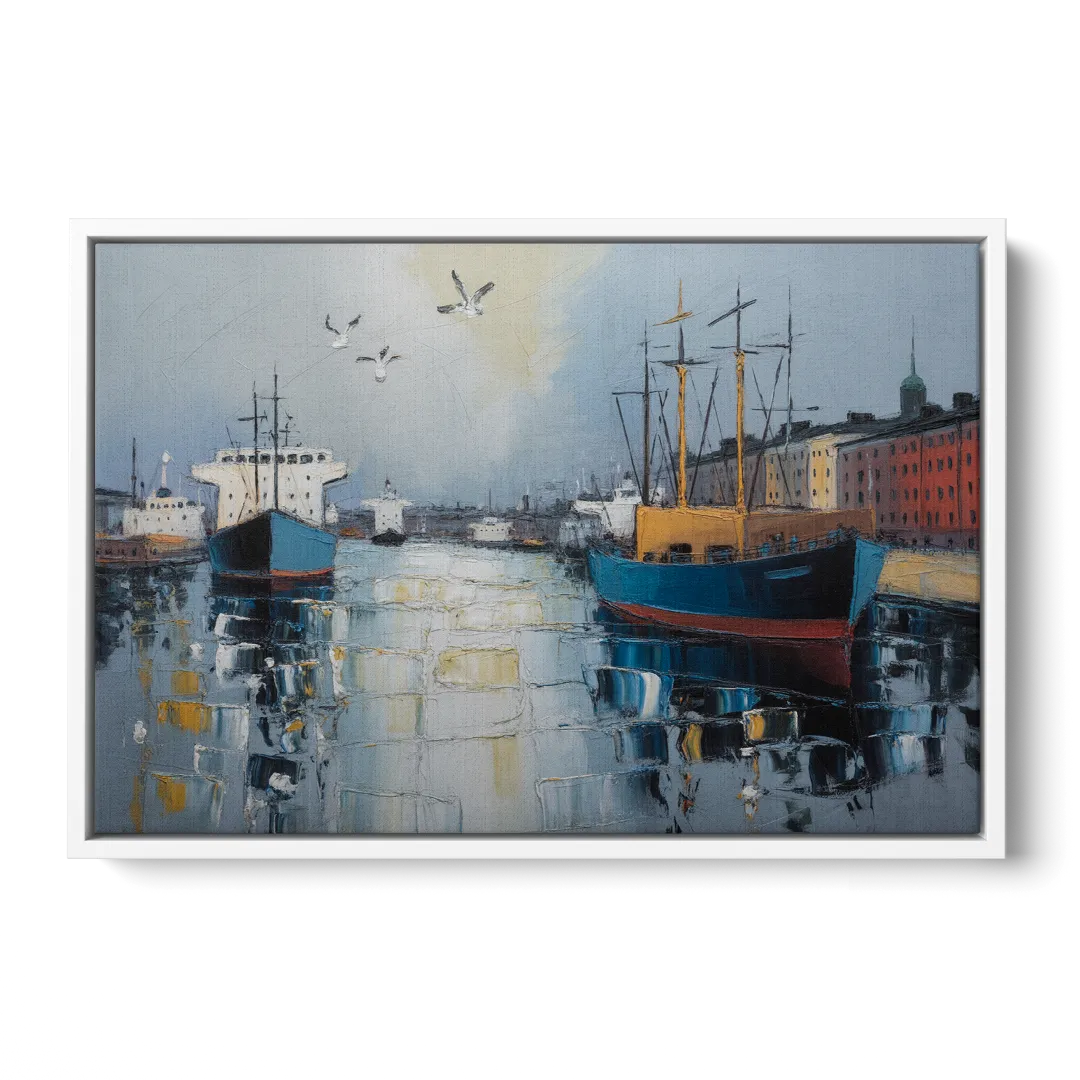 Helsinki Harbor Front - White Canvas Wall Art