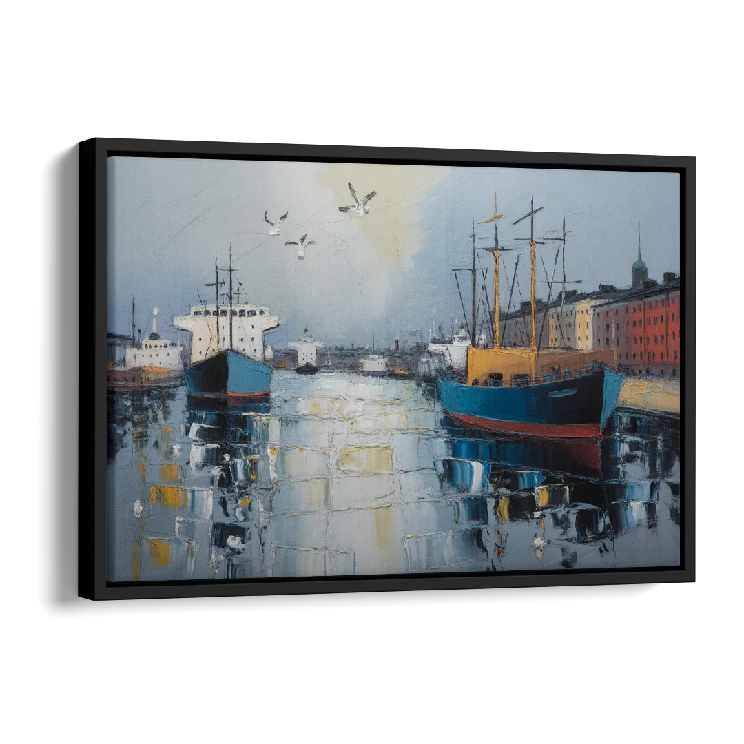 Helsinki Harbor Side - Black Canvas Wall Art