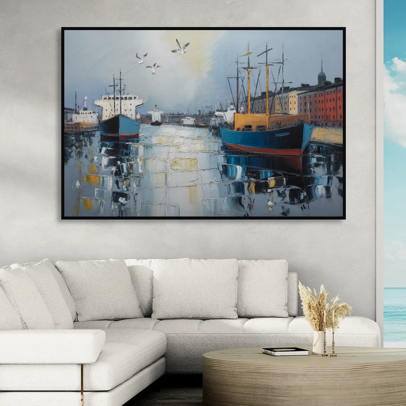 Helsinki Harbor Sitting Room - Black Canvas Wall Art