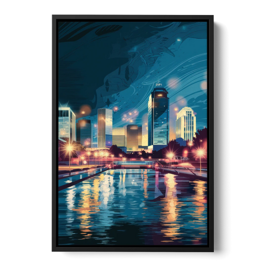 Henderson City Lights - Black Framed Canvas Wall Art - Front