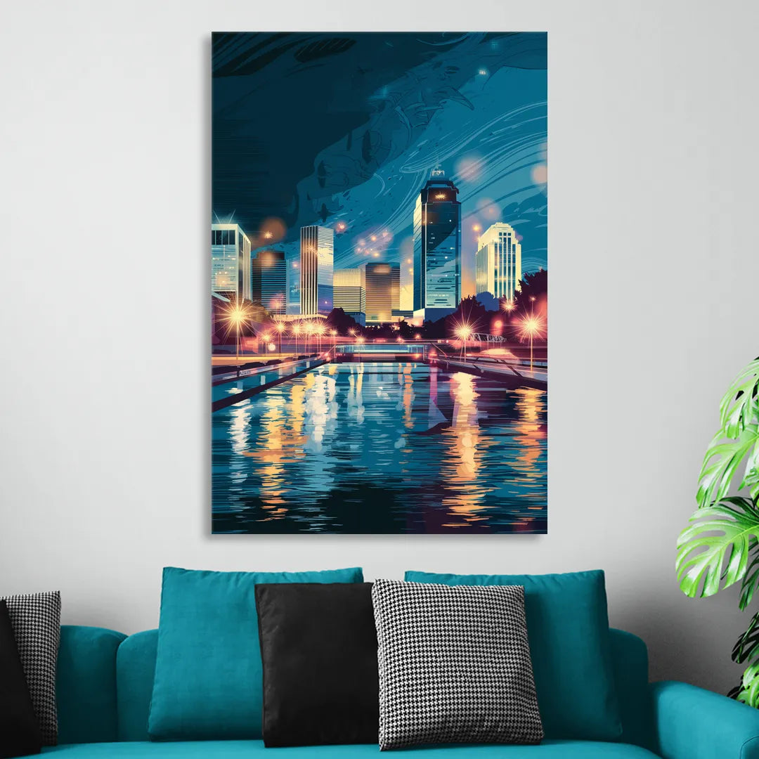 Henderson City Lights Living Room - Canvas Wall Art