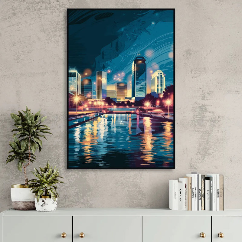 Henderson City Lights Living Room - Black Canvas Wall Art