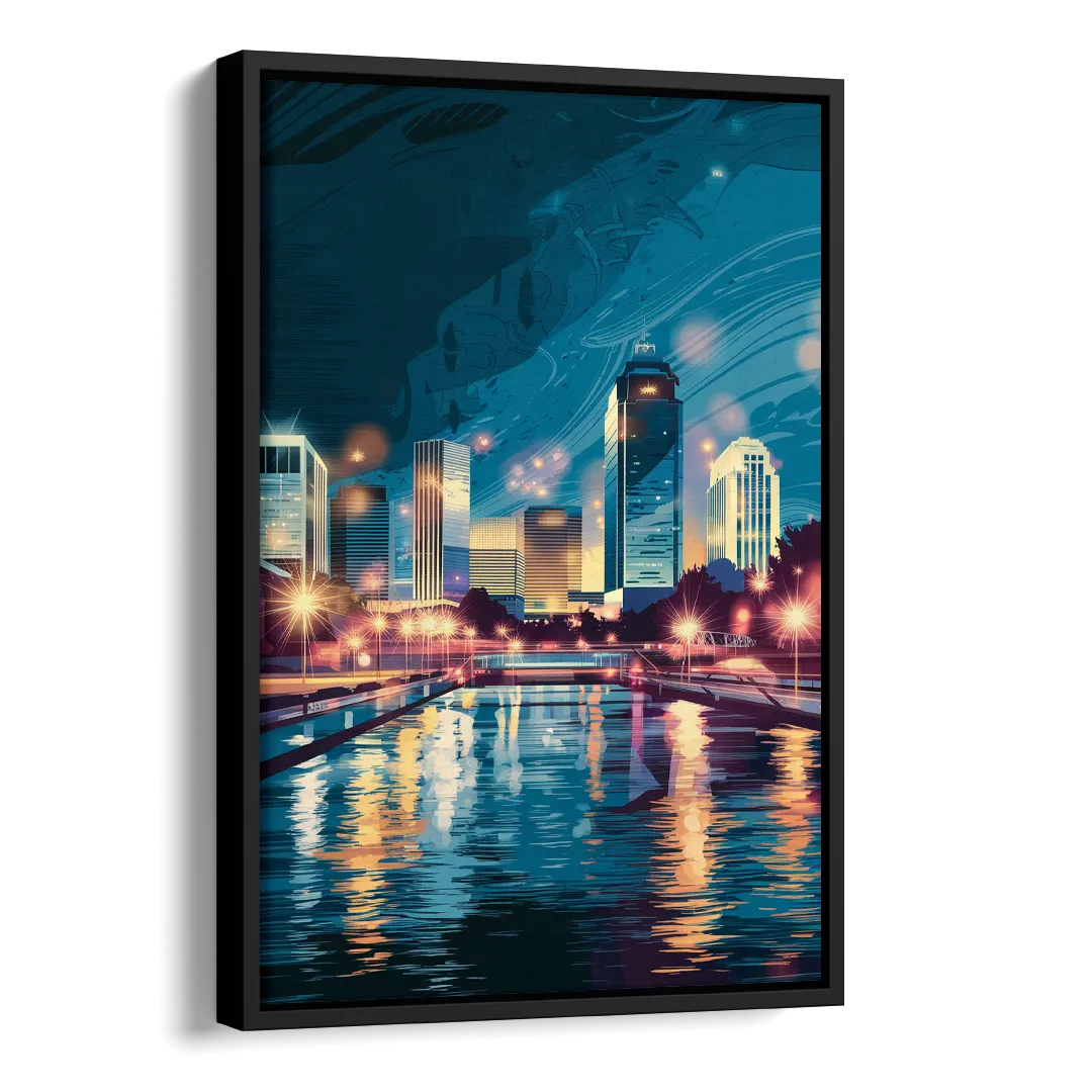 Henderson City Lights Side - Black Canvas Wall Art
