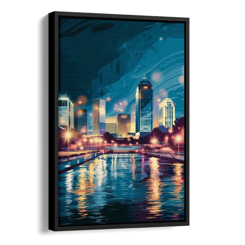 Henderson City Lights Side - Black Canvas Wall Art