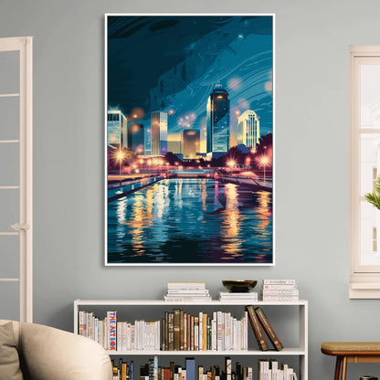 Henderson City Lights Living Room - White Canvas Wall Art