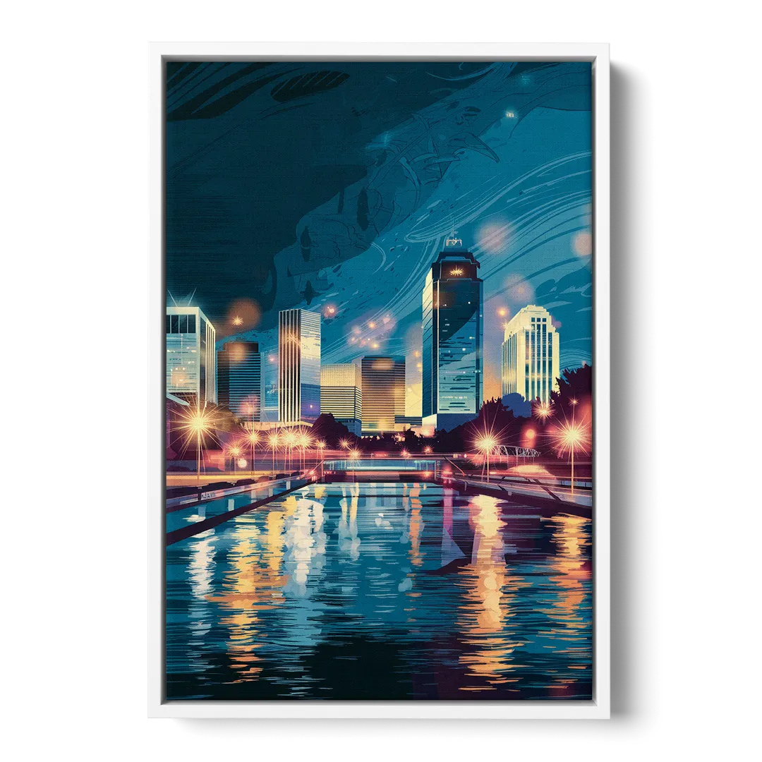 Henderson City Lights Front - White Canvas Wall Art