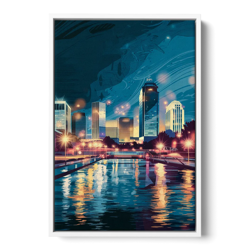 Henderson City Lights Front - White Canvas Wall Art