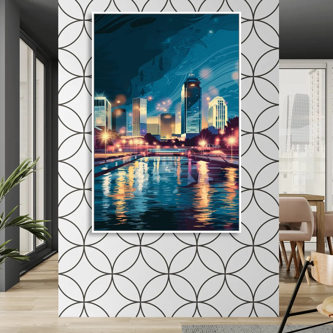 Henderson City Lights Sitting Room - White Canvas Wall Art