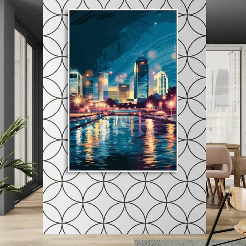 Henderson City Lights Sitting Room - White Canvas Wall Art