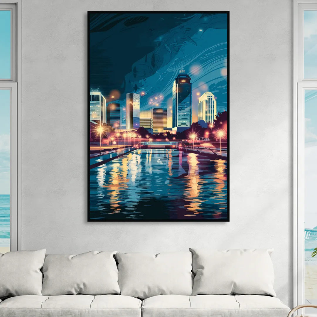 Henderson City Lights Sitting Room - Black Canvas Wall Art
