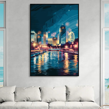 Henderson City Lights Sitting Room - Black Canvas Wall Art