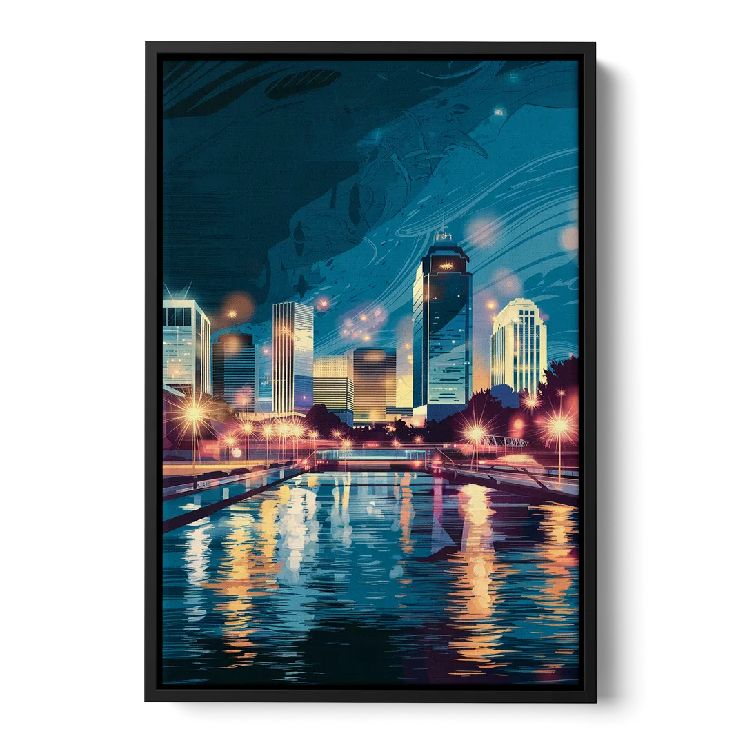 Henderson City Lights Front - Black Canvas Wall Art