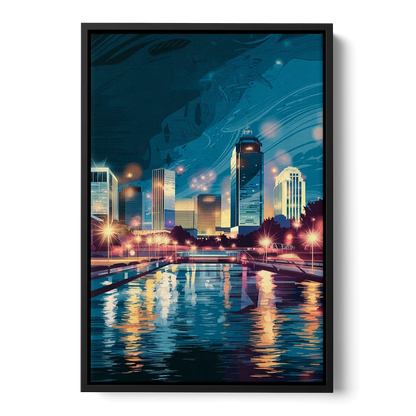 Henderson City Lights Front - Black Canvas Wall Art