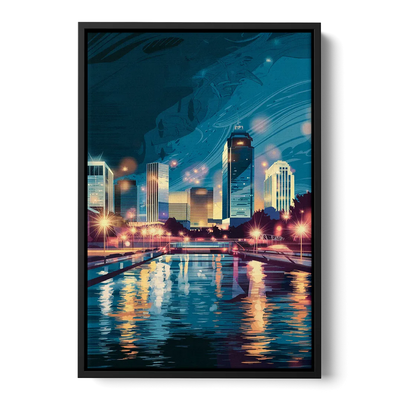 Henderson City Lights Front - Black Canvas Wall Art