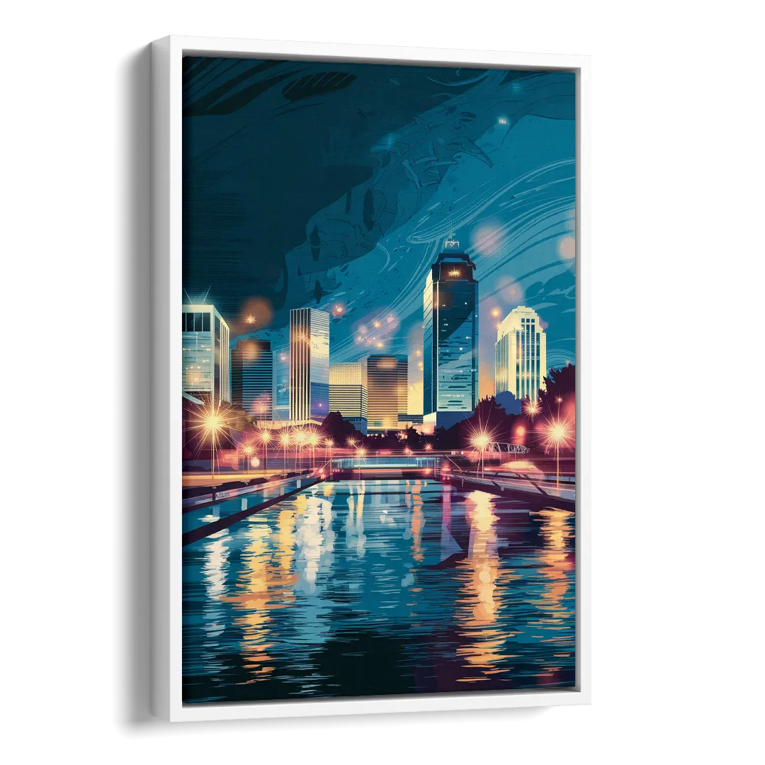 Henderson City Lights Side - White Canvas Wall Art