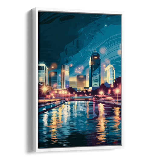 Henderson City Lights Side - White Canvas Wall Art
