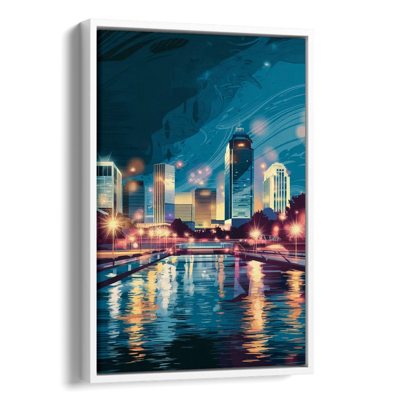 Henderson City Lights Side - White Canvas Wall Art