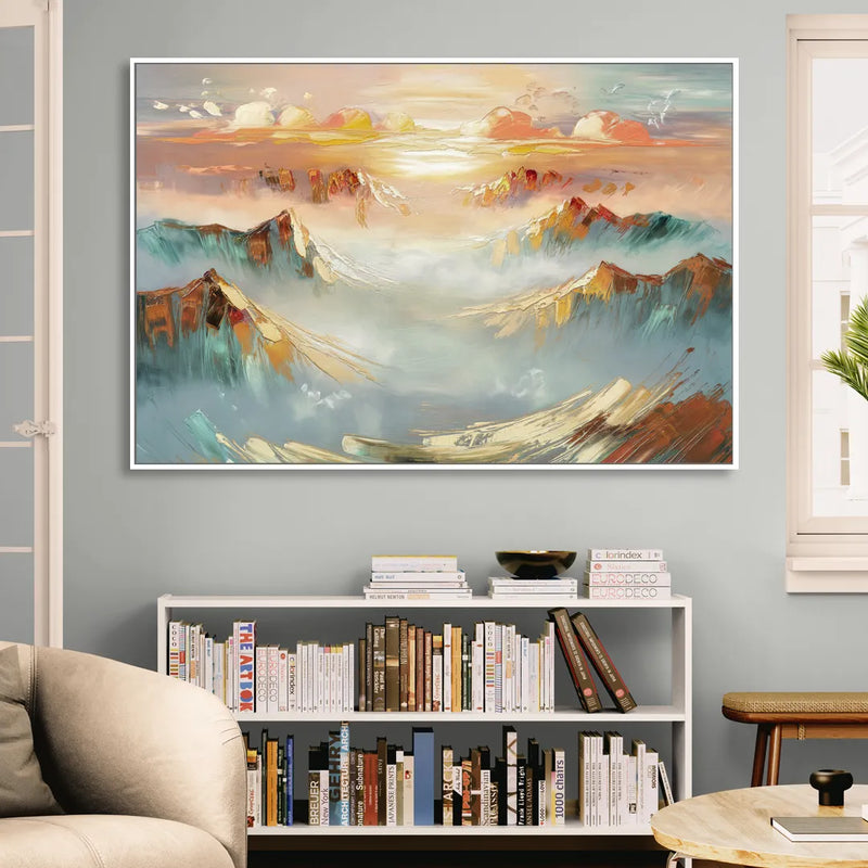 Henderson Mountain Horizon Living Room - White Canvas Wall Art