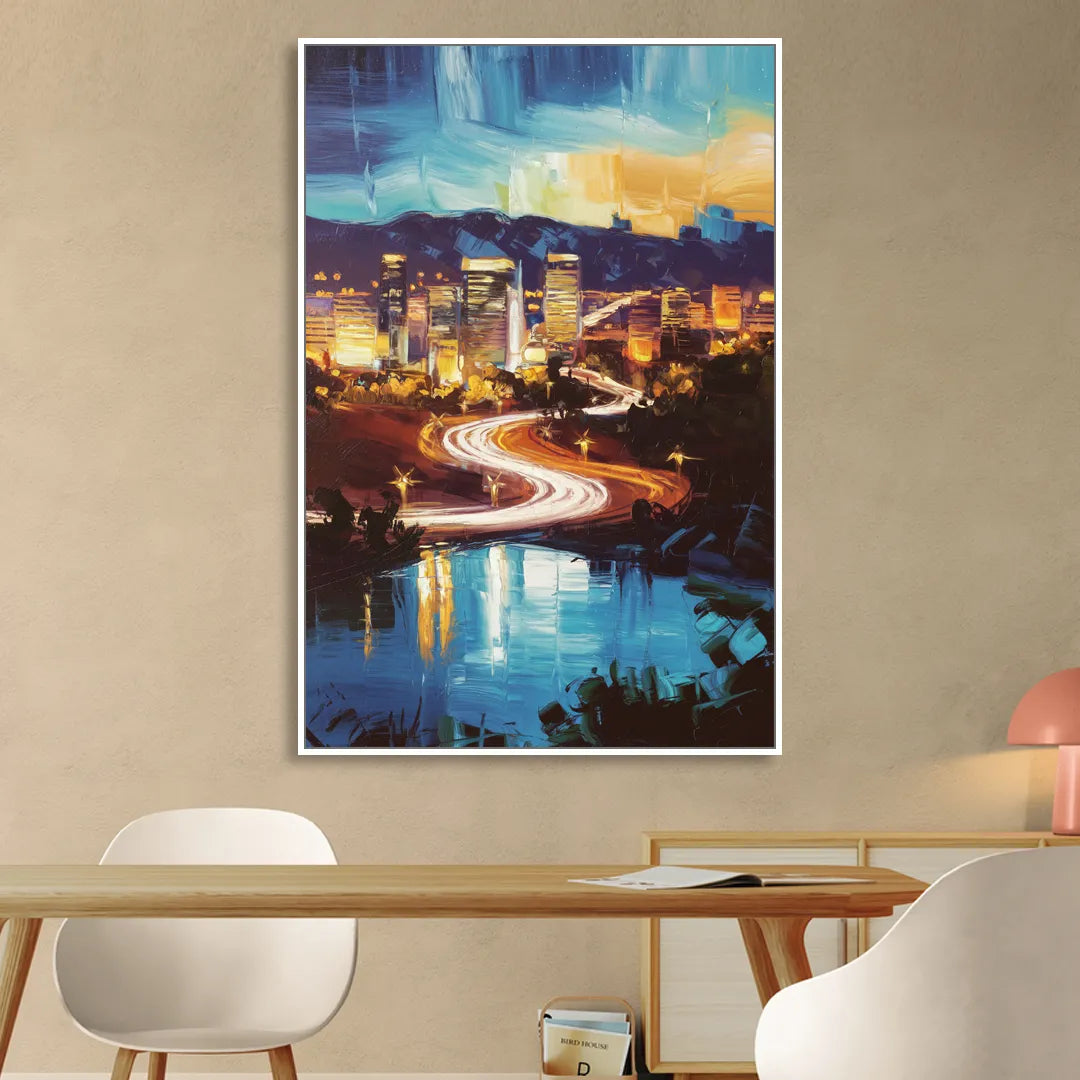 Henderson Nightscape Sitting Room - White Canvas Wall Art